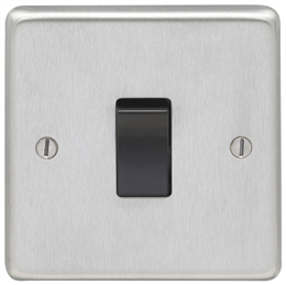 Eurolite Sssintb 1 Gang 10Amp Intermediate Switch Round Edge Satin Stainless Steel Plate Black Rocker