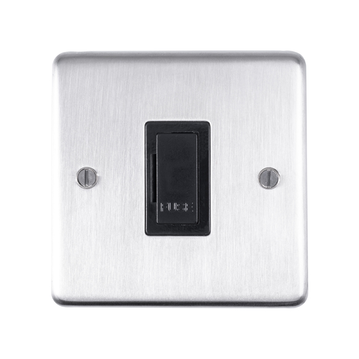 Eurolite Sssuswfb 13Amp Unswitched Fuse Spur Round Edge Satin Stainless Steel Plate Black Interior