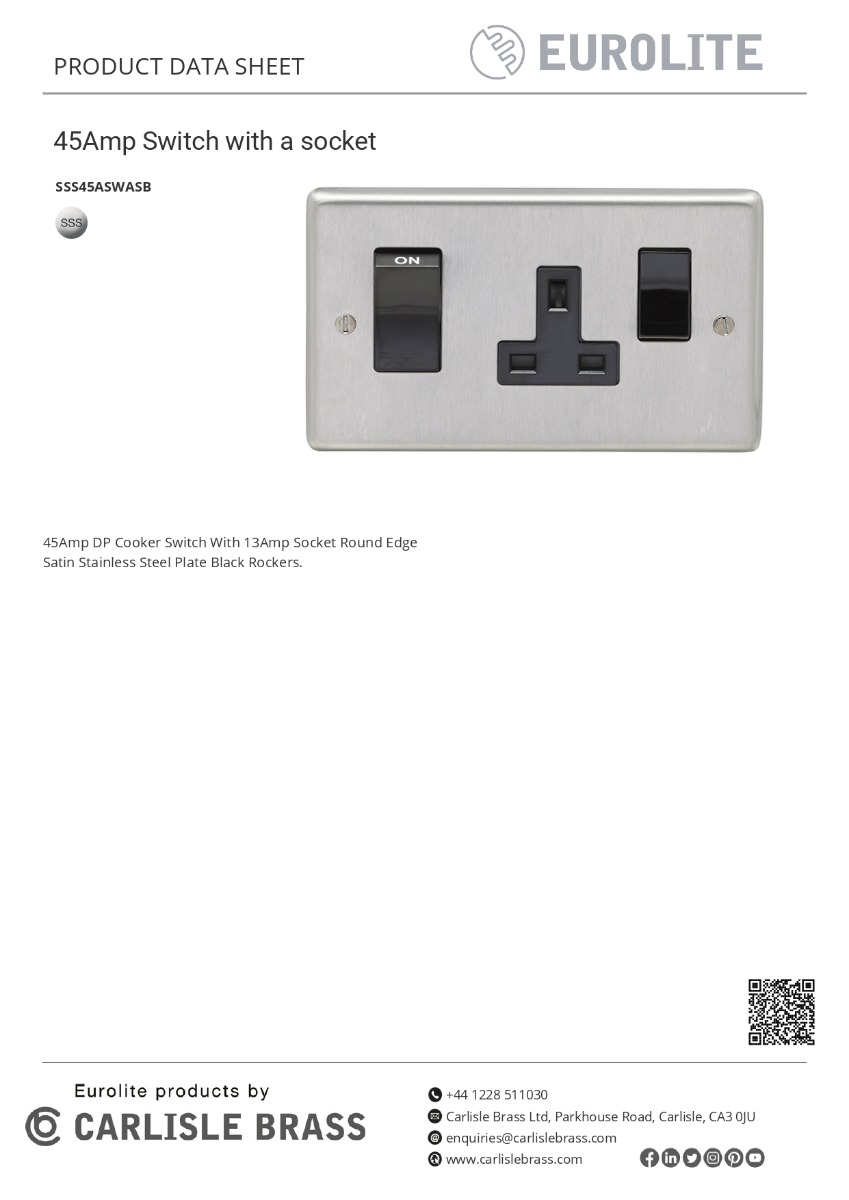 Eurolite Stainless steel 45Amp Switch With A Socket - Satin Stainless Steel