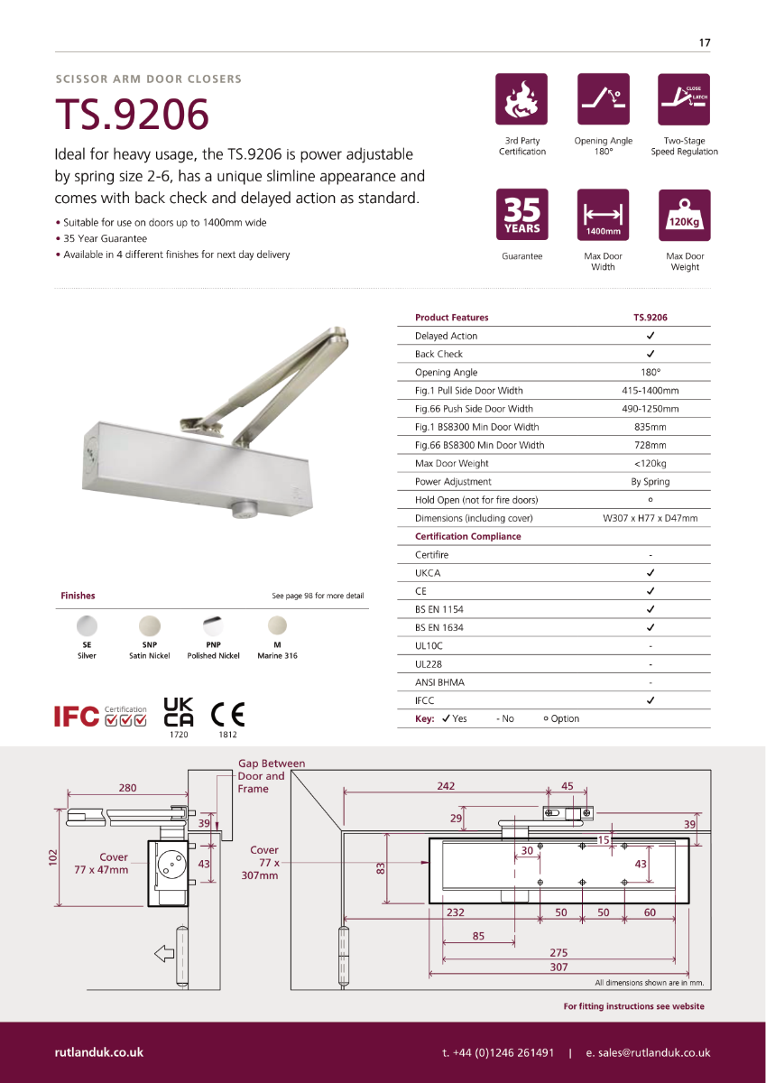 Rutland TS.9206 Door Closer c/w Semi-Radius Cover & Flatbar Armset Polished Stainless Steel