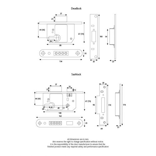 Era Euro Mortice Sashlock Keyless Egress 76mm Complete Polished Brass