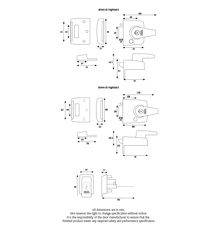 Era British Standard Double Locking High Security Nightlatch Door Lock 40mm Backset 1830 Satin Chrome