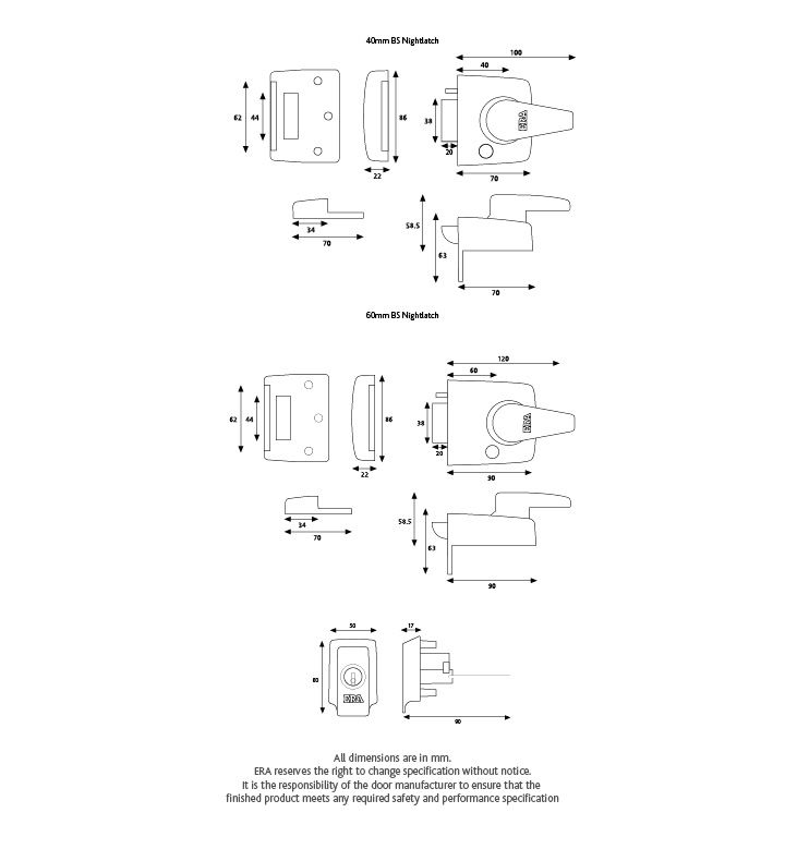 ERA 1730-31 British Standard Keyless Egress Nightlatch Door Lock Keyed Alike Polished Brass