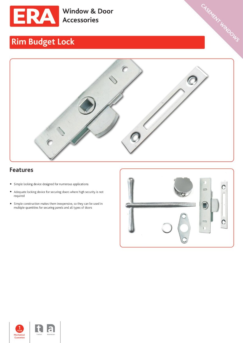 Era 415-96 Rim Budget Lock 3 1/8" X 7/8" Zinc 79mm Zinc Plate