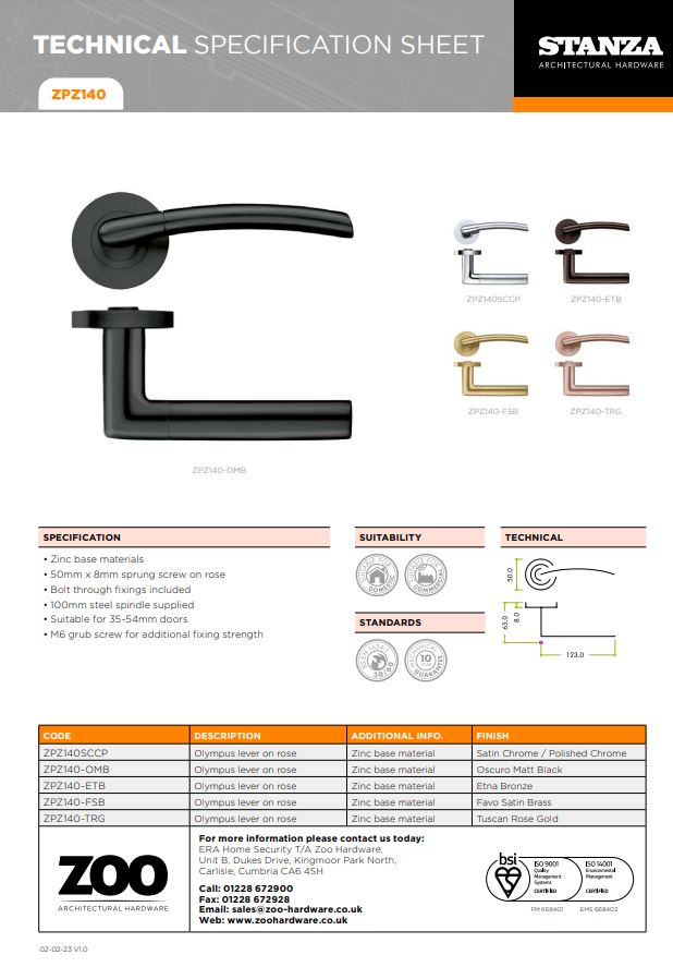 Zoo Hardware ZPZ140-TRG Olympus Door Handle on round rose Rose Gold
