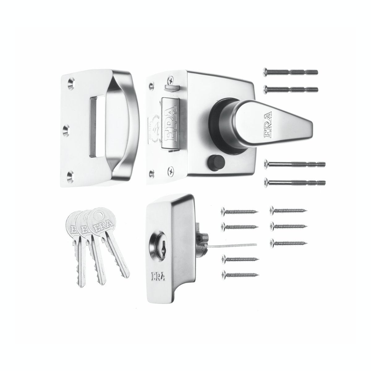 Era 1530-37-1 British Standard Keyless Egress Nightlatch Door Lock 40mm Keyed Alike Polished Chrome