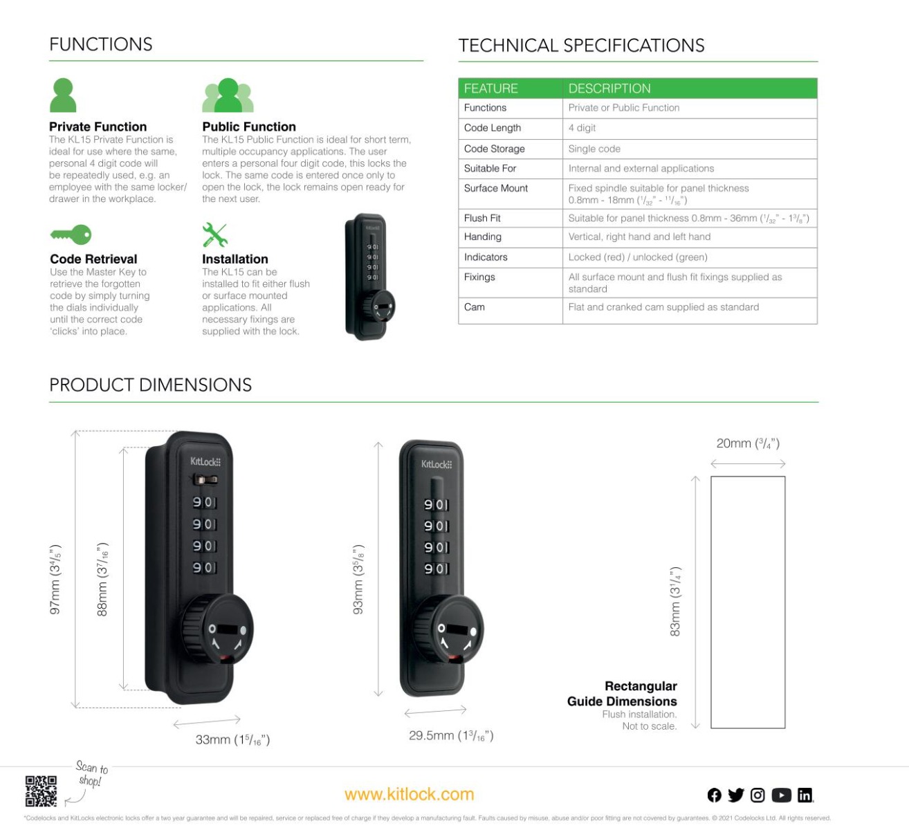 CODELOCKS KL15 Mechanical Kitlock Digit Combination Lock Black VL Public