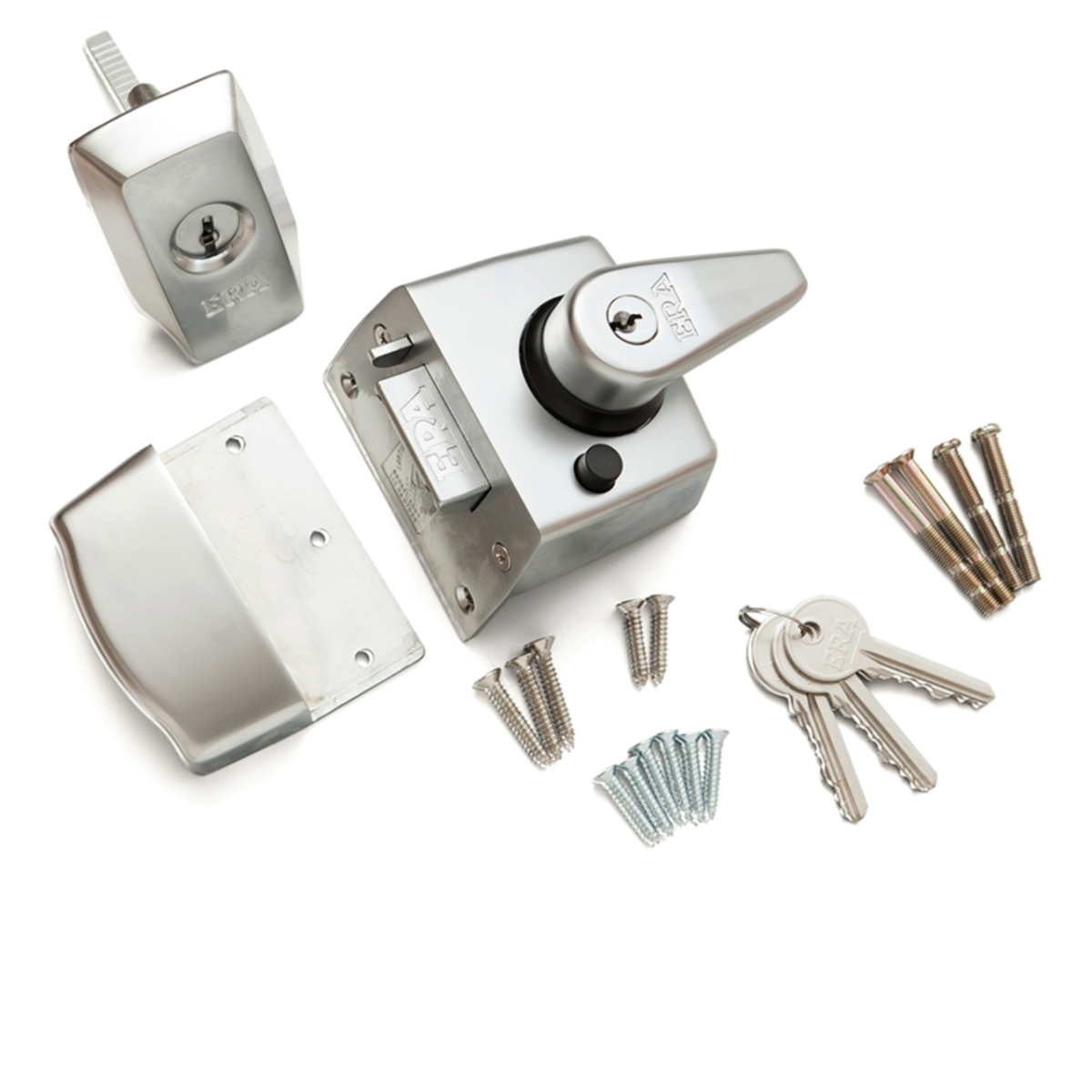 Era British Standard Double Locking High Security Nightlatch Door Lock 40mm Backset 1830 Satin Chrome