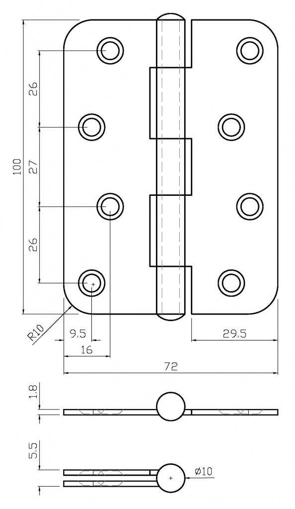 1900 Cranked Butt Hinge – 100mm Square