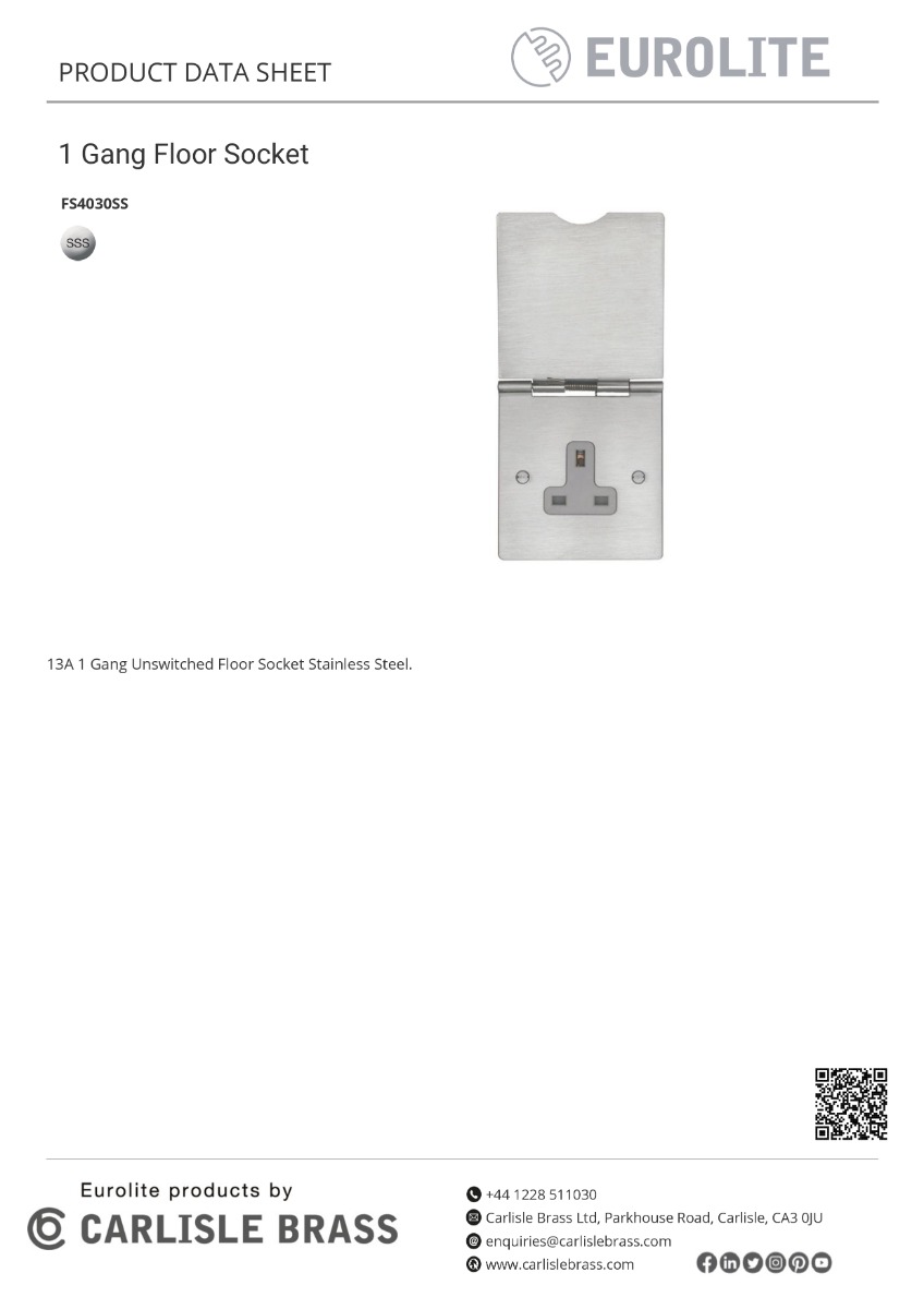 Eurolite Fs4030Ss 13A 1 Gang Unswitched Floor Socket Stainless Steel