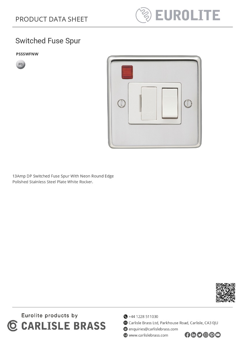 Eurolite Stainless steel Switched Fuse Spur - Polished Stainless Steel