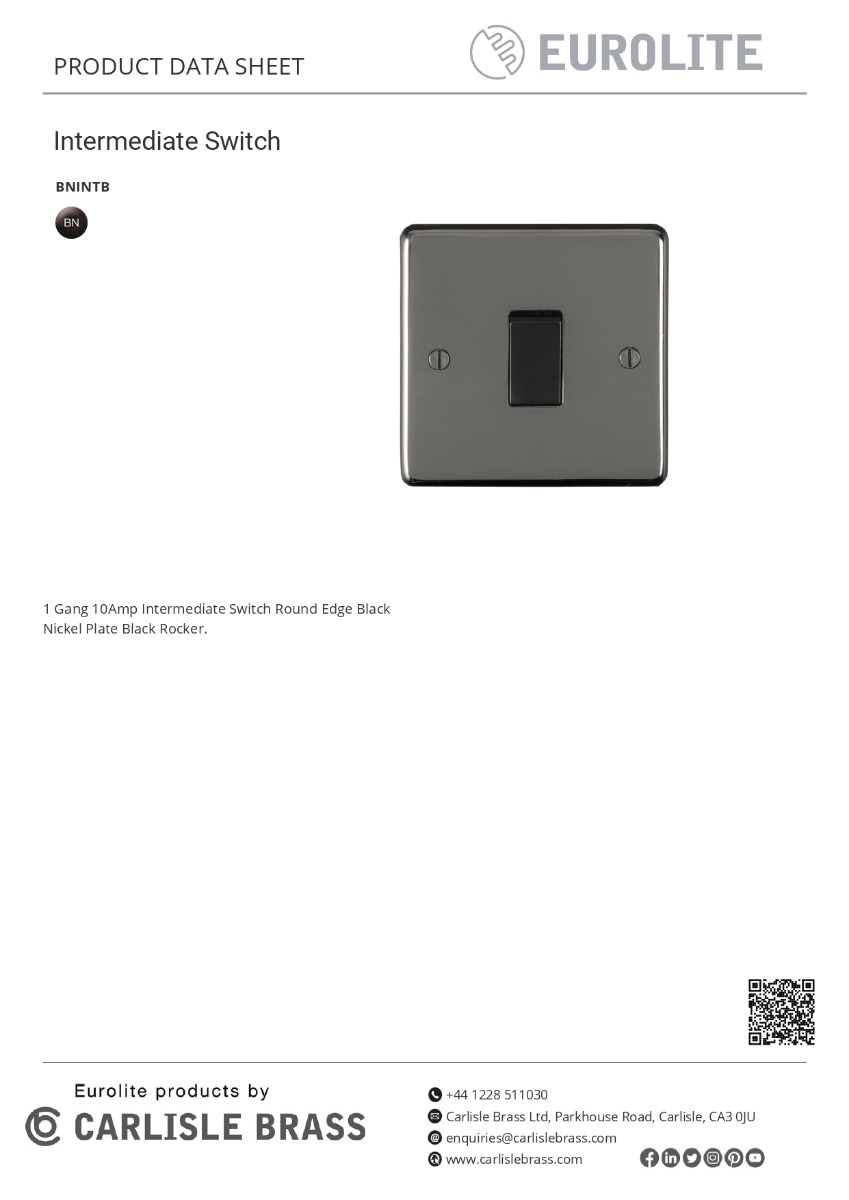 Eurolite 1 Gang 10Amp Intermediate Switch Round Edge Black Nickel Plate Matching Rocker