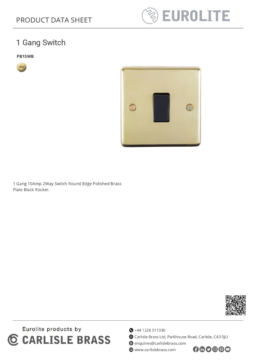 Eurolite Stainless steel 1 Gang Switch - Polished Brass
