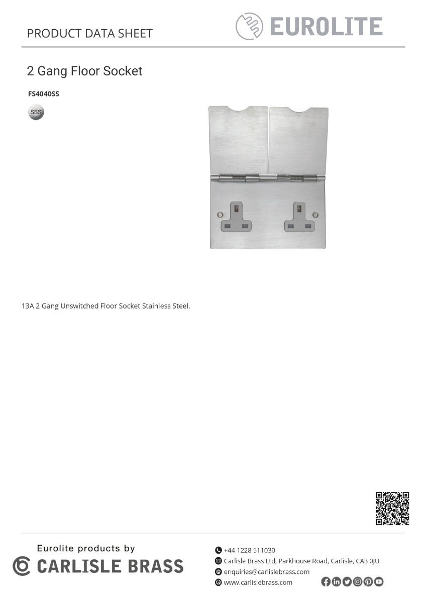Eurolite Fs4040Ss 13A 2 Gang Unswitched Floor Socket Stainless Steel