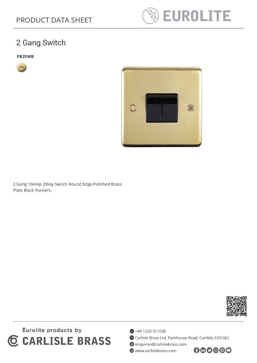 Eurolite Stainless steel 2 Gang Switch - Polished Brass