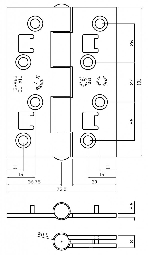 4535 UKCA & CE Grade 7 Fire Door Security Butt Hinge - Fixed Pin