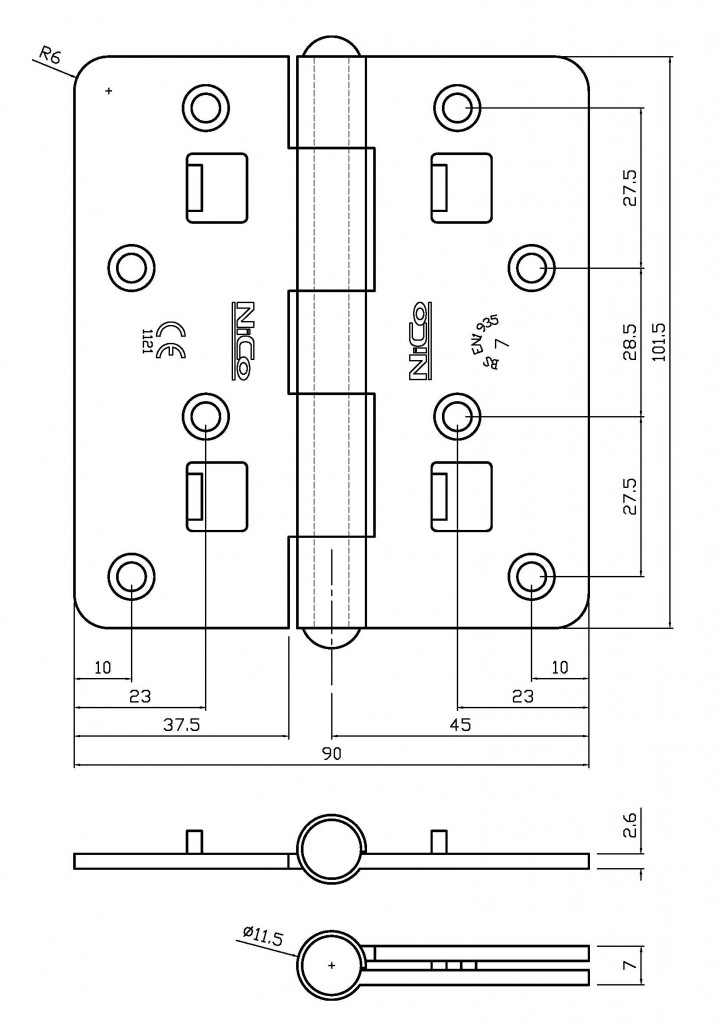 4542 UKCA & CE Grade 7 Fire Door Security Butt Hinge Fixed Pin