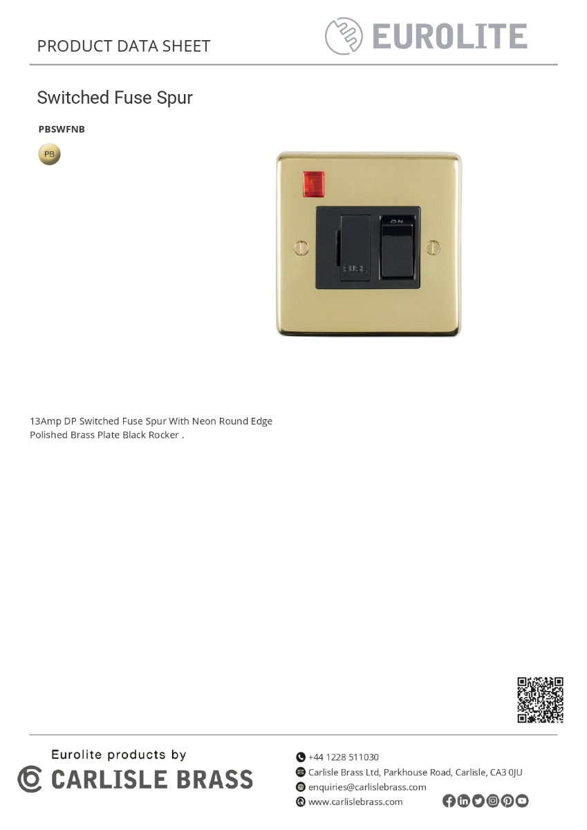 Eurolite Stainless steel Switched Fuse Spur - Polished Brass