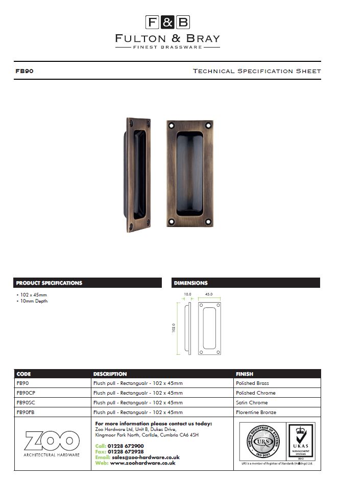 Zoo Hardware Fulton & Bray Rectangular Flush Pull, Polished Brass
