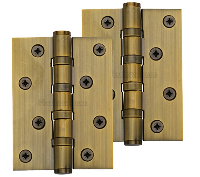 Heritage Brass 4" X 3" Ball Bearing (Steel Pin) Hinges, Antique Brass - (Sold In Pairs)