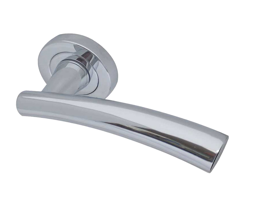 Paja Garda Door Handles On Round Rose, Polished Chrome