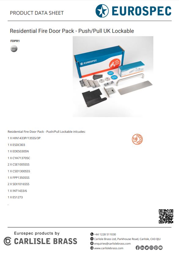 Residential Fire Door Pack - Push - Pull UK Lockable