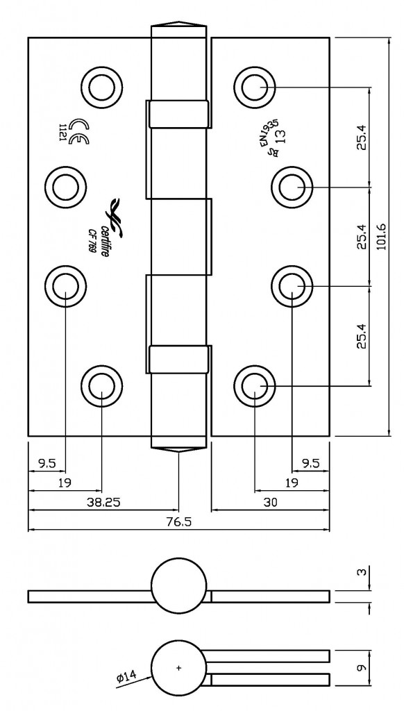 Premium Ball Bearing UKCA & CE Grade 13 Fire Door Hinge - Radius