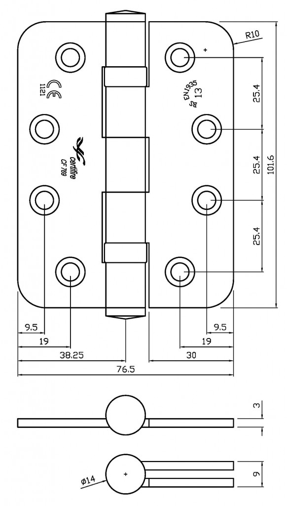 Premium Ball Bearing UKCA & CE Grade 13 Fire Door Hinge - Square