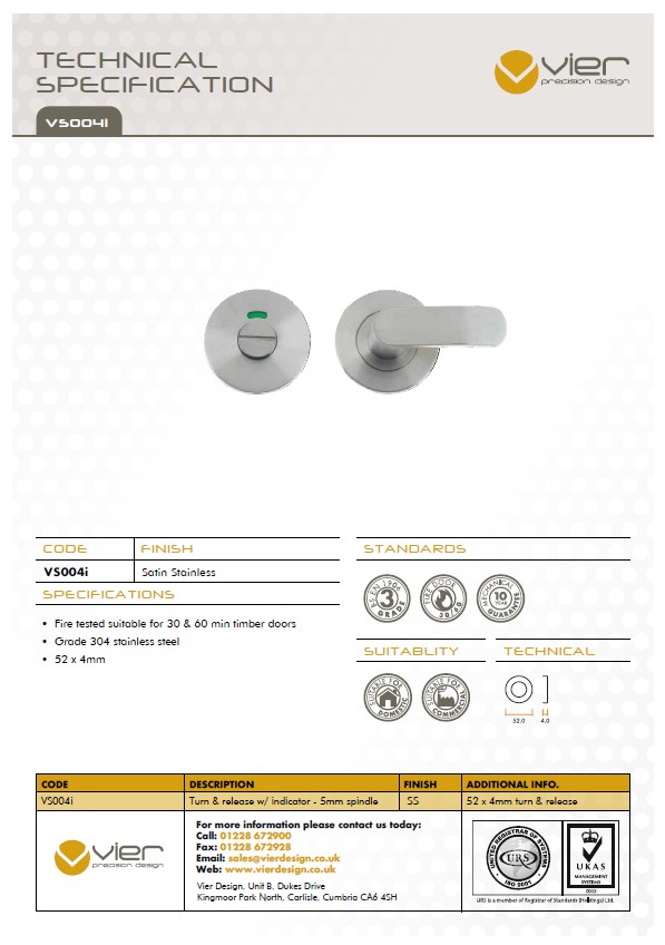 Zoo Hardware Vier Bathroom Turn & Release With Indicator, Satin Stainless Steel