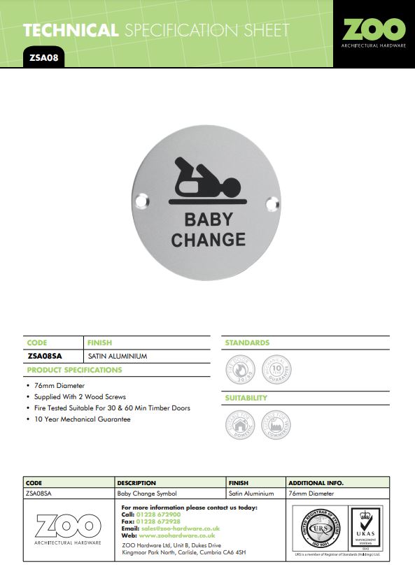 Zoo Hardware Zsa Door Sign - Baby Change Symbol, Satin Aluminium