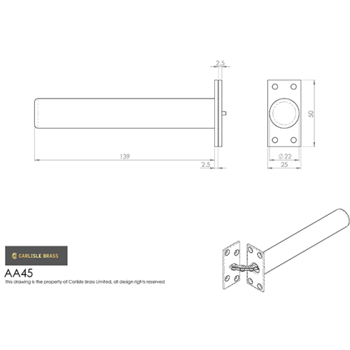Carlisle Brass AA45EB Door Closer - Chain Spring (Concealed) Electro Brassed