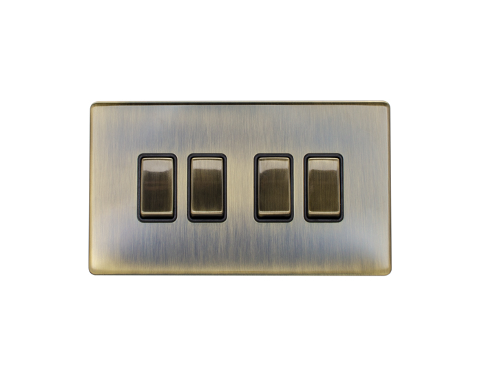 Eurolite Ab4Swb 4 Gang 10Amp 2Way Switch Flat Concealed Antique Plate Matching Rockers