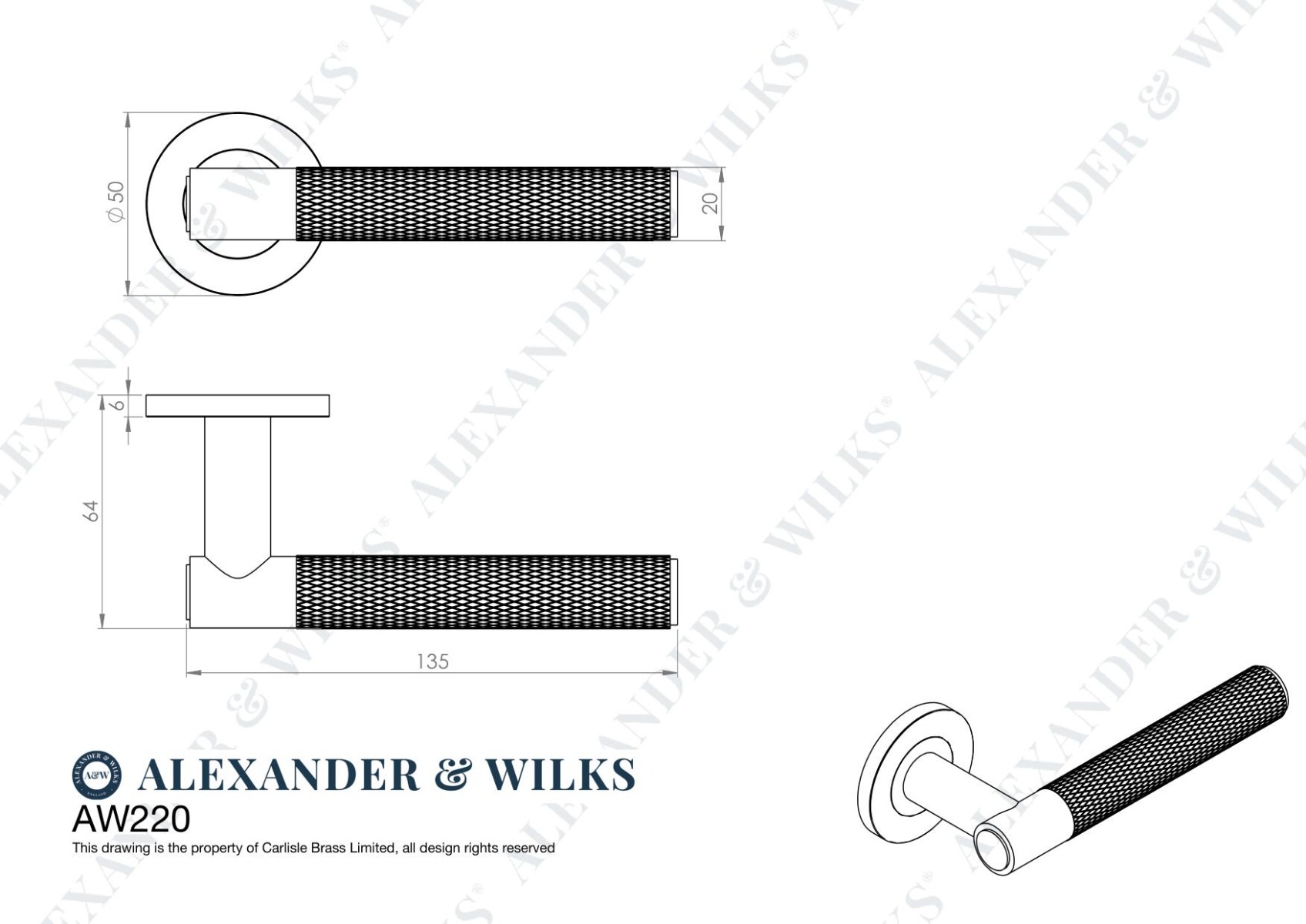 Alexander And Wilks Spitfire Lever Knurled On 50X6mm Rose Matt Black AW220BL
