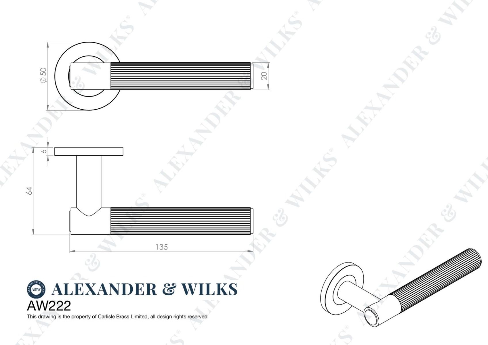 Alexander And Wilks Spitfire Lever Reeded On 50X6mm Rose Matt Black AW222BL