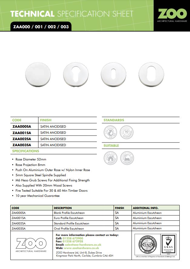 Zoo Hardware Architectural Aluminium Blank Profile Escutcheon, Satin Aluminium