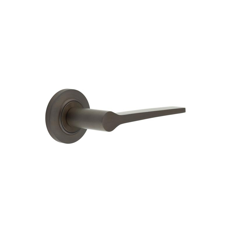 Knightsbridge Door Handle on Chamfered Rose Dark Bronze