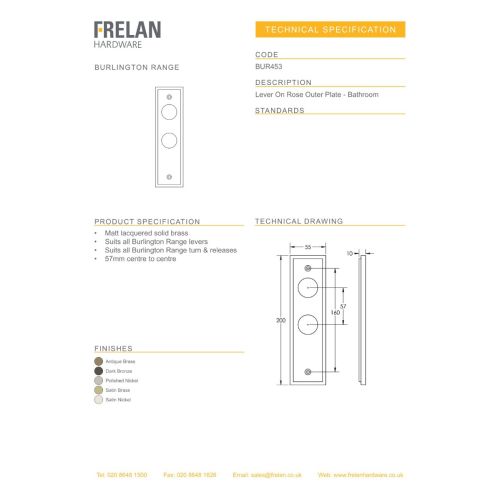 Frelan Burlington Mayfair Door Handle on Bathroom Plate Dark Bronze BUR10KIT88 Consist of BUR10DB and BUR453DB