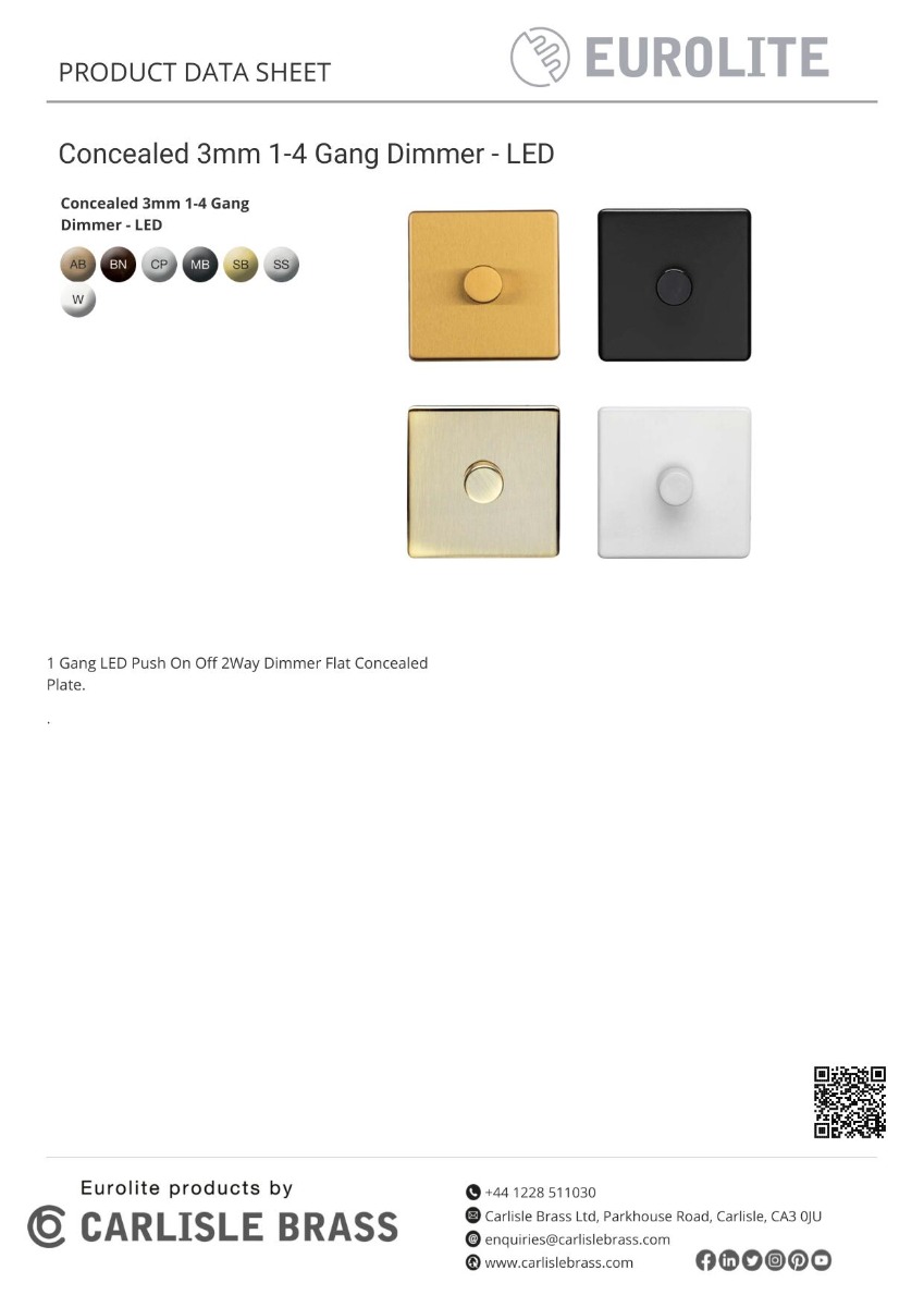 Eurolite Concealed 3mm 4 Gang Led Push On Off 2Way Dimmer - Stainless Steel