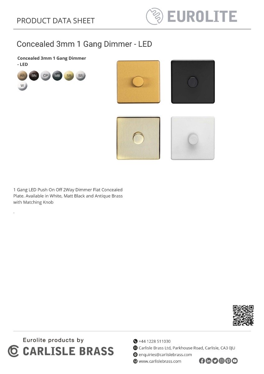 Eurolite Concealed 3mm 1 Gang Led Push On Off 2Way Dimmer - Stainless Steel