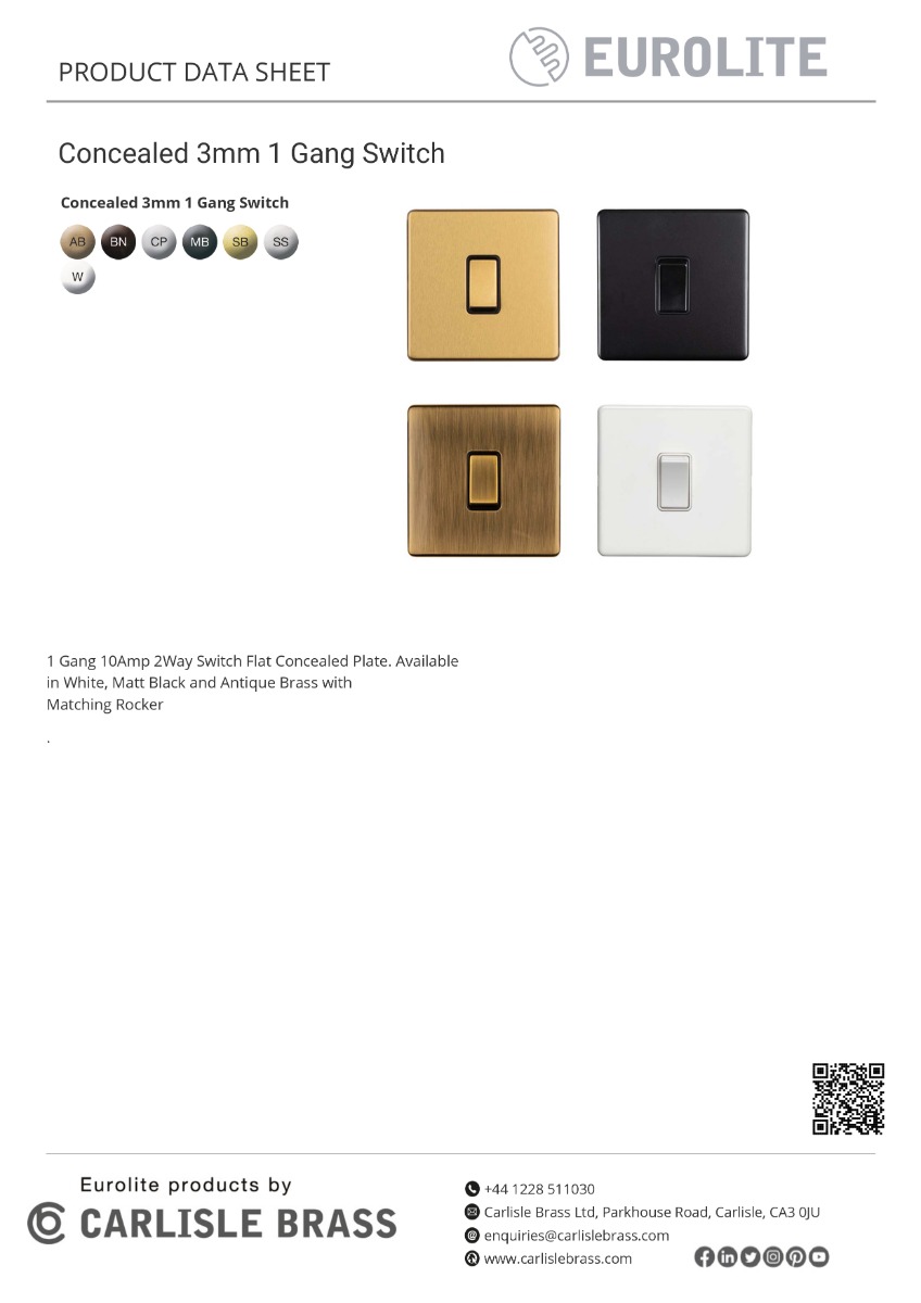 Eurolite Concealed 3mm 1 Gang 10Amp 2Way Switch - Stainless Steel