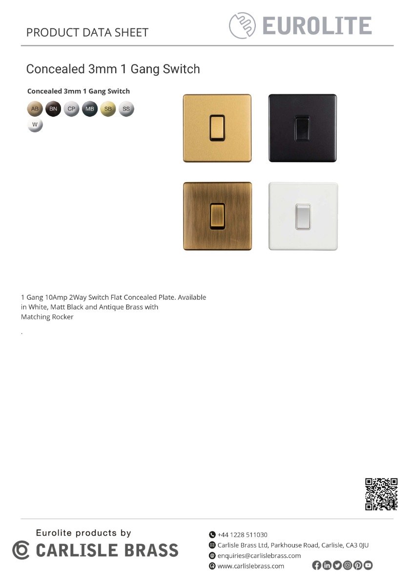 Eurolite Concealed 3mm 1 Gang 20Amp Dp Switch - Stainless Steel