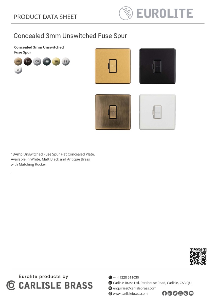 Eurolite Concealed 3mm 13Amp Unswitched Fuse Spur - Stainless Steel