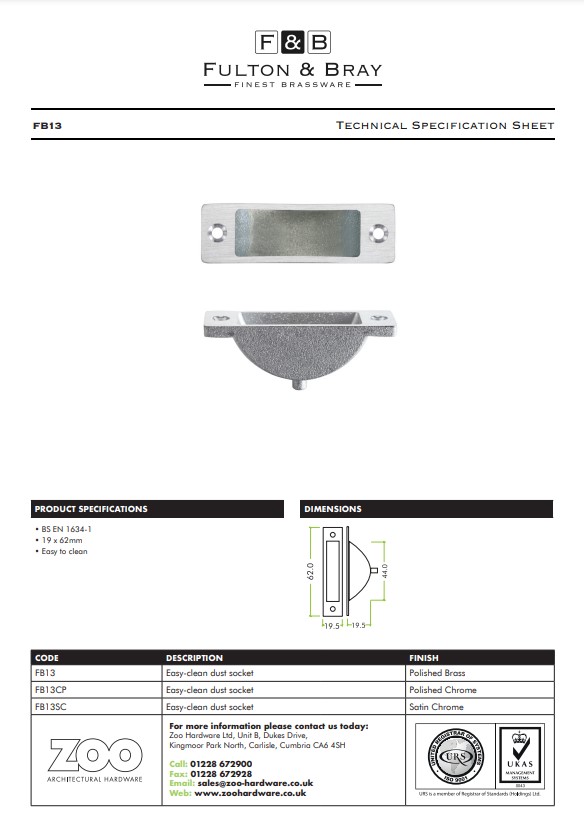Zoo Hardware Fulton & Bray Easy-Clean Dust Socket, Polished Chrome