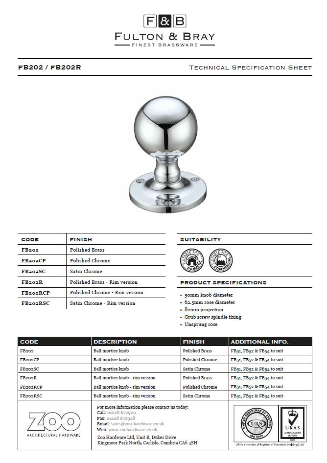 Zoo Hardware Fulton & Bray Ball Mortice Door Knobs, Polished Brass (Sold In Pairs)