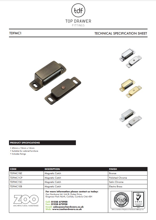 Zoo Hardware Top Drawer Fittings Magnetic Catch