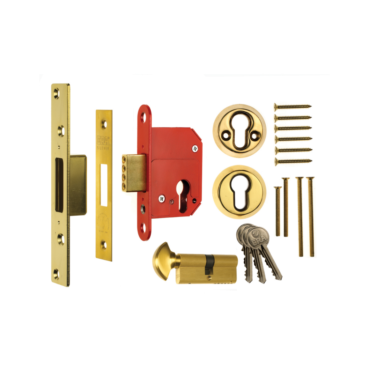 Era 333-31 Bs 8621 Europrofile Dead Lock 3" 76mm with Cylinder and Escutcheon Polished Brass