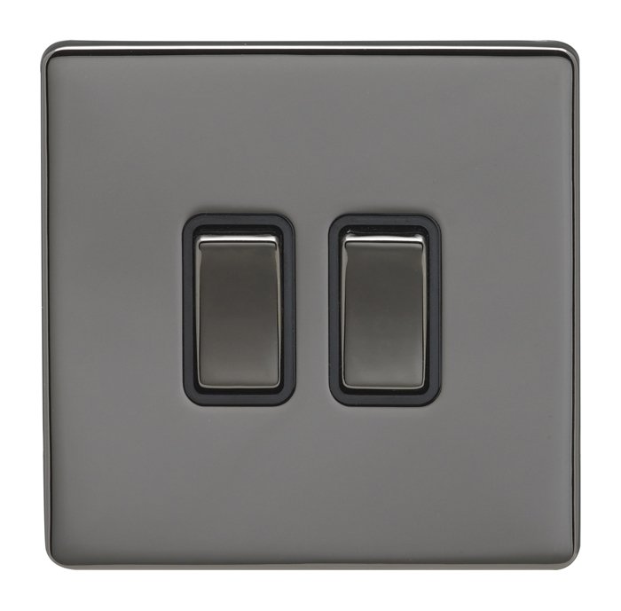 Eurolite Ecbn2Swbnb 2 Gang 10Amp 2Way Switch Concealed Black Nickel Plate Matching Rockers Black Trim