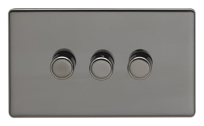 Eurolite Bn3D400 3 Gang 400W Push On Off 2Way Dimmer Round Edge Black Nickel Plate Matching Knobs