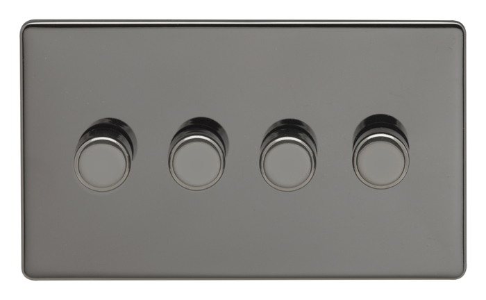 Eurolite Ecbn4D400 4 Gang 400W Push On Off 2Way Dimmer Switch Concealed Black Nickel Plate Matching Knobs Black Trim