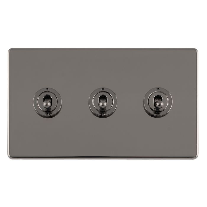 Eurolite Concealed 3mm 3 Gang 10Amp 2Way Toggle Switch Black Nickel Plate - Black Nickel
